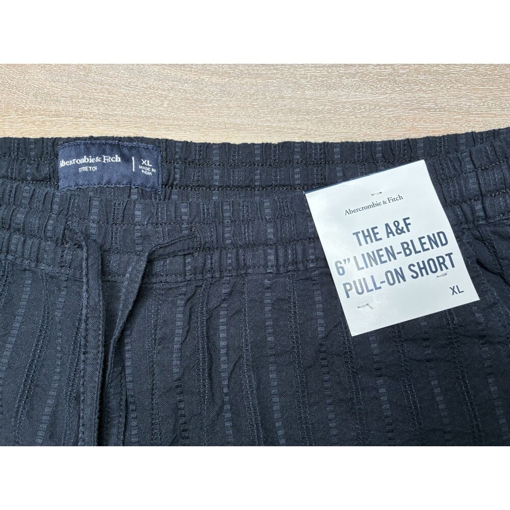 Abercrombie NWT Linen-Blend Pull-On Short 6" Black Striped Men's XL - Picture 4 of 6
